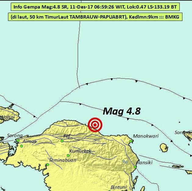 Gempa 4,8 SR Manokwari Peristiwa gempabumi Manokwari