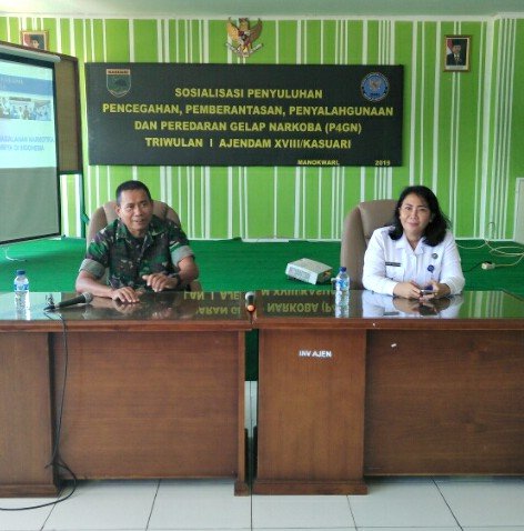 Penyuluhan Pencegahan, Pemberantasan, Penyalagunaan dan Peredaran Gelap Narkoba (P4GN) Triwulan II Pada Personel TNI Ajendam XVIII Kasuari BNNP PB