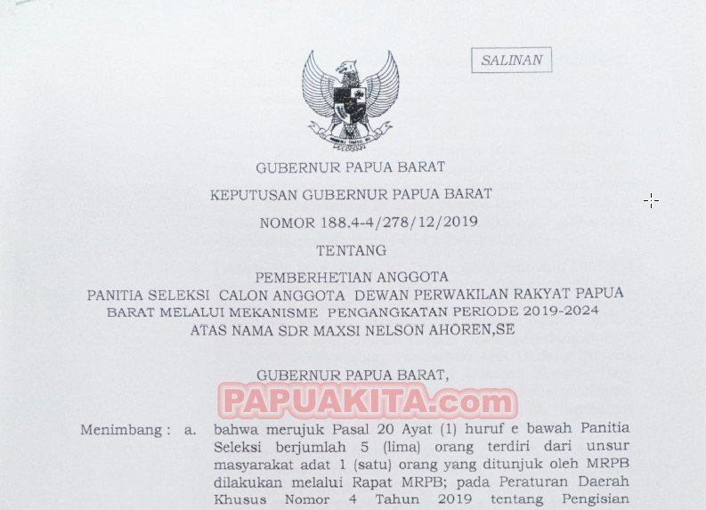 SKEP pemberhentian anggota Pansel DPRPB SKEP pemberhentian anggota Pansel DPRPB