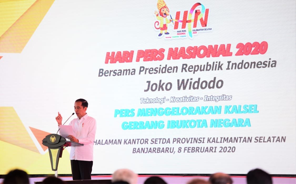 Presiden Joko Widodo saat menghadiri perayaan Hari Pers Nasional 2020 Kalimantan Selatan