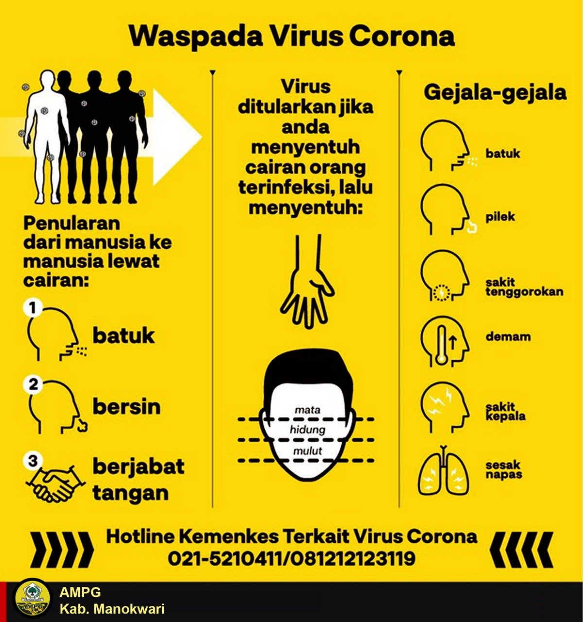 Informasi pencegahan penyebaran virus corona (Covid 19) yang dikeluarkan oleh AMPG Kabupaten Manokwari