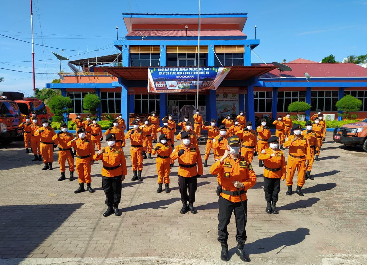 Pelaksanaan Apel Gelar Pasukan Siaga SAR khusus Idul Fitri 1441 Hijriah Kantor Basarnas Manokwari