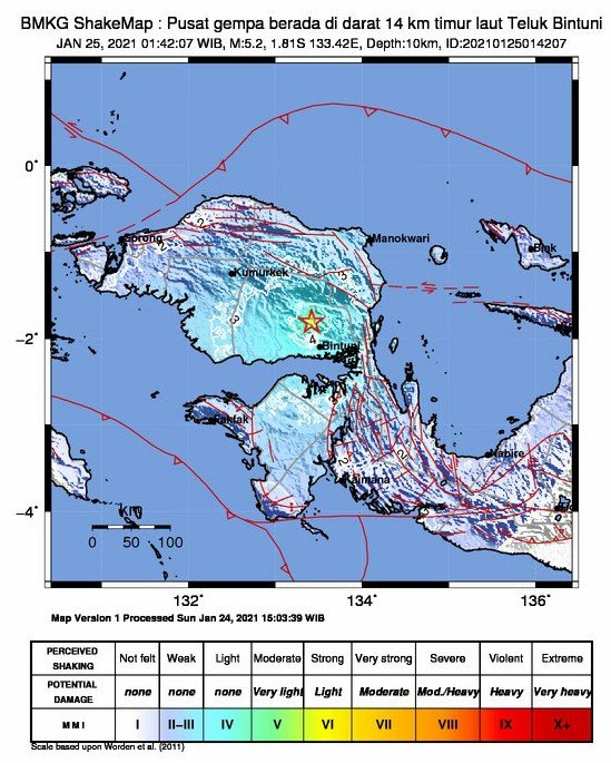 Informasi gempa bumi tektonik di Kabupaten Teluk Bintuni