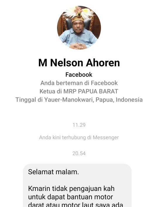 Akun facebook palsu yang mencatut nama unsur pimpinan Majelis Rakyat Papua Barat